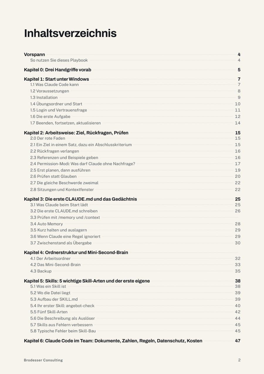 Seite 2: Inhaltsverzeichnis des Playbooks für den Mittelstand